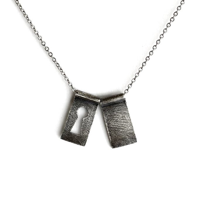 Sparkatolye Tag & Key Oxide Silver Necklace